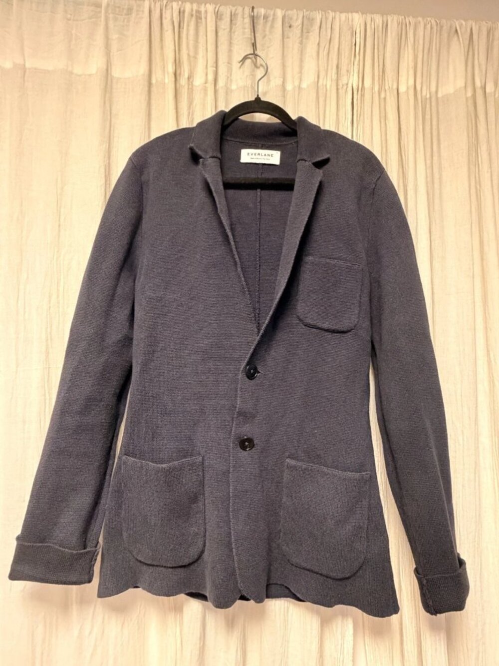 Everlane Blazer Womens Medium Navy Cotton Knit Sweater Jacket Cardigan